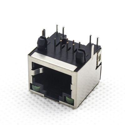 8 Pins 8 Contacts RJ45 PCB Connector With Shied And Leds Tab-up Side Entry TM5JA811EX311