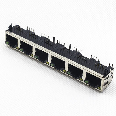 1x6 Port RJ45 PCB Connector / Shielded Rj45 Jack 8 Pins 8 Contacts TM5JA816T2111