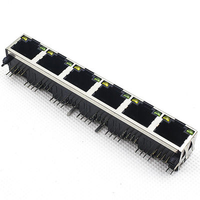 1x6 Port RJ45 PCB Connector / Shielded Rj45 Jack 8 Pins 8 Contacts TM5JA816T2111